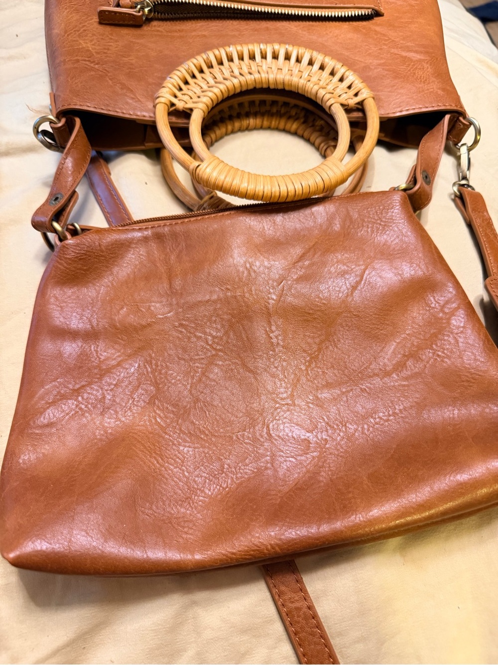 ✨ 3 for $15 sale - Classic Faux Leather Shoulder Bag with Woven Ring Handles - Picture 7 of 8